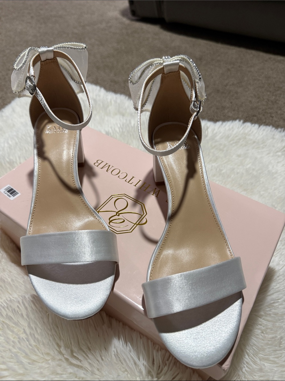 kate quinn Silver Satin Open-Toe Ankle-Strap Heels